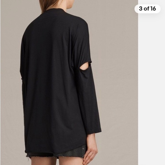AllSaints Reality Wave High-Low Hem Long Sleeve Tee – Women’s XS, Oversized Fit - Picture 3 of 10
